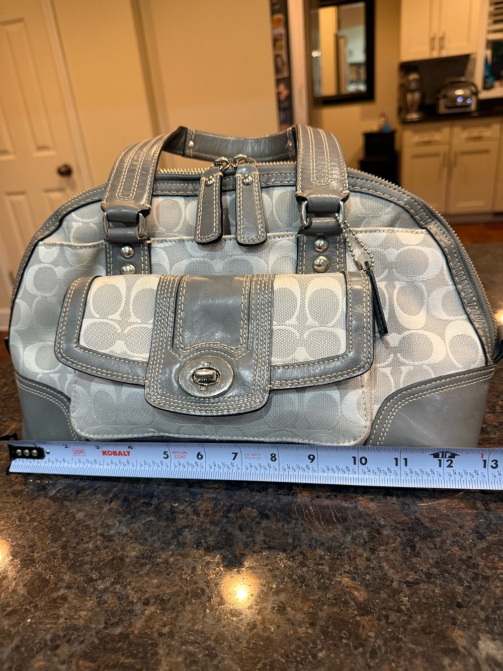 Coach Gray Signature Canvas Satchel with Leather Trim - Picture 15 of 16